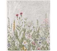 ANHOPE Plaid Vintage Plante Fleur Feuille Couverture en Flanelle Microfibre Couverture Doux Chaude Léger pour Canapé Lit Voyage Plaid Décorative pour Enfants Garçons Filles 130 x 150 cm