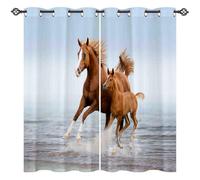 ANHOPE Rideau Animaux Cheval Jument Poney Rideau Occultant Thermique Isolant Tenture Opaque à Oeillets Draperies Intérieurs pour Maison Chambre Salon Fenetre 2 Pièces L 132 x H 160 cm