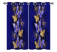 ANHOPE Rideau Bleu Saphir Or Papillon Lot de 2 Rideau Occultant Thermique Isolant Tenture Opaque à Oeillets Draperies Intérieurs pour Maison Chambre Salon Fenetre L 132 x H 160 cm
