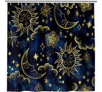 ANHOPE Rideau de Douche Astrologie Soleil Lune Étoiles Anti Moisissure Lavable Imperméable Tissu Polyester Rideaux de Douche avec 12 Crochets pour Salle de Bain Baignoire Famille Hôtel 180 x 180 cm