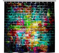 ANHOPE Rideau de Douche Coloré Brique Mur Graffiti Tissu Polyester Anti Moisissure Lavable Imperméable Rideaux de Douche avec 12 Crochets pour Salle de Bain Baignoire 180 x 180 cm