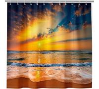 ANHOPE Rideau de Douche Lever du Soleil Océan Plage pour Salle de Bain Anti Moisissure Imperméable Shower Curtain Lavable Tissu Polyester Baignoire Rideaux avec 12 Crochets 180 x 180 cm