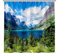 ANHOPE Rideau de Douche Nature Paysage Forêt Montagne Lac Imperméable Anti Moisissure Lavable Baignoire Rideaux de Douche Tissu Polyester Salle de Bain Rideau avec 12 Crochets 180 x 180 cm