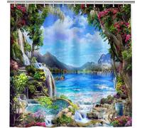 ANHOPE Rideau de Douche Nature Paysage Jardin Cascade Lac Imperméable Anti Moisissure Lavable Tissu Polyester Rideaux de Douche avec 12 Crochets pour Salle de Bain Baignoire 180 x 200 cm