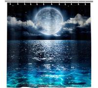 ANHOPE Rideau de Douche Océan Mer Nuit Pleine Lune Imperméable Anti Moisissure Lavable Tissu Polyester Rideaux de Douche avec 12 Crochets pour Salle de Bain Baignoire 180 x 180 cm