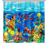 ANHOPE Rideau de Douche Océan Tropical Poisson Imperméable Anti Moisissure Lavable Tissu Polyester Rideaux de Douche avec 12 Crochets pour Salle de Bain Baignoire 180 x 180 cm