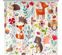 ANHOPE Rideau de Douche Safari Animaux Ours Renard Cerf Anti Moisissure Lavable Imperméable Tissu Polyester Rideaux de Douche avec 12 Crochets pour Salle de Bain Baignoire Famille Hôtel 180 x 200 cm