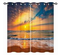 ANHOPE Rideau Lever du Soleil Océan Plage Tenture Opaque à Oeillets Rideau Occultant Thermique Isolant Draperies Intérieurs pour Maison Chambre Salon Fenetre 2 Pièces L 107 x H 160 cm