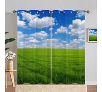 ANHOPE Rideau Nature Paysage Vert Prairie Rideau Occultant Thermique Isolant Tenture Opaque à Oeillets Draperies Intérieurs pour Maison Chambre Salon Fenetre 2 Pièces L 140 x H 183 cm