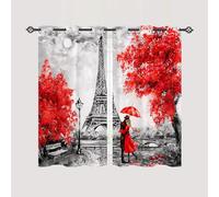 ANHOPE Rideau Occultant Aquarelle Paris Tour Eiffel Lot de 2 Rideau Thermique Isolant Tenture Opaque à Oeillets Draperies Intérieurs pour Maison Chambre Salon Fenetre L 60 x H 120 cm