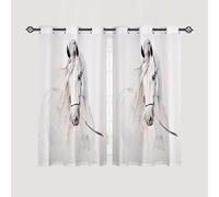ANHOPE Rideau Occultant Aquarelle Peinture Animaux Cheval Rideau Thermique Isolant Draperies Intérieurs Tenture Opaque à Oeillets pour Maison Chambre Salon Fenetre 2 Pièces L 60 x H 90 cm