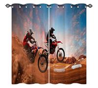 ANHOPE Rideau Occultant Extrême Sports Moto Cross Rideau Thermique Isolant Draperies Intérieurs Tenture Opaque à Oeillets pour Maison Chambre Salon Fenetre 2 Pièces L 77 x H 160 cm