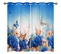 ANHOPE Rideau Occultant Jaune Bleu Fleur Papillon Tenture Opaque à Oeillets Draperies Intérieurs Rideau Thermique Isolant pour Maison Chambre Salon Fenetre 2 Pièces L 168 x H 138 cm