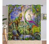 ANHOPE Rideau Occultant Jungle Dinosaure Tyrannosaure Tenture Opaque à Oeillets Draperies Intérieurs Lot de 2 Rideau Thermique Isolant pour Maison Chambre Salon Fenetre L 132 x H 180 cm