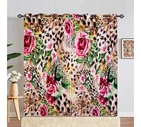 ANHOPE Rideau Occultant Léopard Guépard Fleur Tenture Opaque à Oeillets Draperies Intérieurs Rideau Thermique Isolant pour Maison Chambre Salon Fenetre 2 Pièces L 140 x H 183 cm