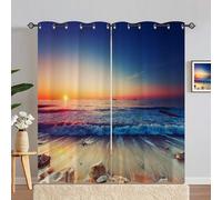ANHOPE Rideau Occultant Lever du Soleil Océan Plage Tenture Opaque à Oeillets Draperies Intérieurs Rideau Thermique Isolant pour Maison Chambre Salon Fenetre 2 Pièces L 140 x H 214 cm