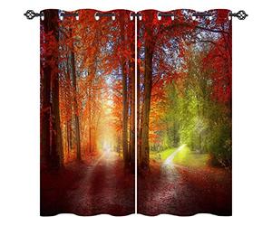 ANHOPE Rideau Occultant Nature Automne Forêt Chemin Lot de 2 Rideau Thermique Isolant Tenture Opaque à Oeillets Draperies Intérieurs pour Maison Chambre Salon Fenetre L 140 x H 160 cm