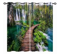 ANHOPE Rideau Occultant Nature Forêt Cascade Rivière Rideau Thermique Isolant Draperies Intérieurs Tenture Opaque à Oeillets pour Maison Chambre Salon Fenetre 2 Pièces L 132 x H 160 cm
