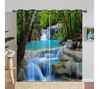 ANHOPE Rideau Occultant Nature Forêt Cascade Ruisseau Rideau Thermique Isolant Tenture Opaque à Oeillets Draperies Intérieurs pour Maison Chambre Salon Fenetre 2 Pièces L 117 x H 229 cm