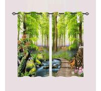 ANHOPE Rideau Occultant Nature Forêt Cerf Paon Ruisseau Tenture Opaque à Oeillets Draperies Intérieurs Lot de 2 Rideau Thermique Isolant pour Maison Chambre Salon Fenetre L 60 x H 120 cm