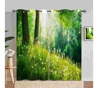 ANHOPE Rideau Occultant Nature Herbe Verte Arbre Tenture Opaque à Oeillets Lot de 2 Rideau Thermique Isolant Draperies Intérieurs pour Maison Chambre Salon Fenetre L 140 x H 260 cm
