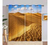 ANHOPE Rideau Occultant Nature Paysage Jaune Désert Rideau Thermique Isolant Tenture Opaque à Oeillets Draperies Intérieurs pour Maison Chambre Salon Fenetre 2 Pièces L 140 x H 280 cm