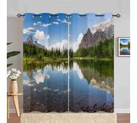 ANHOPE Rideau Occultant Nature Paysage Lac Montagne Forêt Tenture Opaque à Oeillets Rideau Thermique Isolant Draperies Intérieurs pour Maison Chambre Salon Fenetre 2 Pièces L 140 x H 200 cm