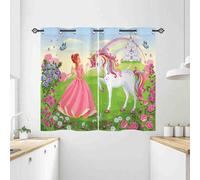 ANHOPE Rideau Occultant Princesse Licorne Château Tenture Opaque à Oeillets Lot de 2 Rideau Thermique Isolant Draperies Intérieurs pour Maison Chambre Salon Fenetre L 60 x H 90 cm