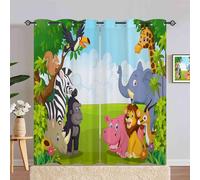 ANHOPE Rideau Occultant Safari Animaux Girafe Lion Éléphant Rideau Thermique Isolant Tenture Opaque à Oeillets Draperies Intérieurs pour Maison Chambre Salon Fenetre 2 Pièces L 140 x H 240 cm