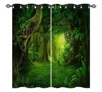 ANHOPE Rideau Occultant Tropical Jungle Forêt Arbre Tenture Opaque à Oeillets Draperies Intérieurs Rideau Thermique Isolant pour Maison Chambre Salon Fenetre 2 Pièces L 117 x H 138 cm