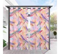 ANHOPE Rideaux D'extérieur Imperméable Rideau Extérieur avec Oeillet Rideaux Imprime Aquarelle Papillon Libellule Rideau pour Pergola Terrasse Jardin Balcon 132L X 214H cm (2 Panneaux)