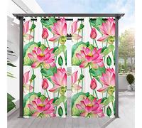 ANHOPE Rideaux D'extérieur Imperméable Rideau Extérieur avec Oeillet Rideaux Imprime Aquarelle Plante Lotus Fleur Feuille Rideau pour Pergola Terrasse Jardin Balcon 132L X 214H cm (2 Panneaux)