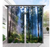 ANHOPE Rideaux D'extérieur Imperméable Rideau Extérieur avec Oeillet Rideaux Imprime Nature Paysage Brouillard Forêt Rideau pour Pergola Terrasse Jardin Balcon 132L X 214H cm (2 Panneaux)