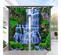 ANHOPE Rideaux D'extérieur Imperméable Rideau Extérieur avec Oeillet Rideaux Imprime Nature Paysage Cascade Rivière Rideau pour Pergola Terrasse Jardin Balcon 132L X 214H cm (2 Panneaux)