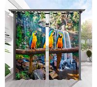 ANHOPE Rideaux D'extérieur Imperméable Rideau Extérieur avec Oeillet Rideaux Imprime Tropical Cascade Perroquet Rideau pour Pergola Terrasse Jardin Balcon 132L X 214H cm (2 Panneaux)