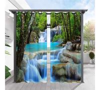 ANHOPE Rideaux D'extérieur Imperméable Rideaux Extérieur avec Oeillet Rideau Imprime Nature Forêt Cascade Ruisseau Rideau pour Jardin Pergola Terrasse Balcon 92L X 214H cm (2 Panneaux)