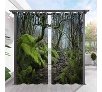 ANHOPE Rideaux D'extérieur Imperméable Rideaux Extérieur avec Oeillet Rideau Imprime Nature Paysage Arbre Forêt Rideau pour Jardin Pergola Terrasse Balcon 132L X 240H cm (2 Panneaux)