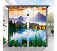 ANHOPE Rideaux D'extérieur Imperméable Rideaux Extérieur avec Oeillet Rideau Imprime Nature Paysage Forêt Lac Montagne Rideau pour Jardin Pergola Terrasse Balcon 132L X 214H cm (2 Panneaux)