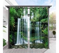 ANHOPE Rideaux D'extérieur Imperméable Rideaux Extérieur avec Oeillet Rideau Imprime Nature Paysage Forêt Cascade Rideau pour Jardin Pergola Terrasse Balcon 132L X 214H cm (2 Panneaux)