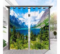 ANHOPE Rideaux D'extérieur Imperméable Rideaux Extérieur avec Oeillet Rideau Imprime Nature Paysage Lac Montagne Rideau pour Jardin Pergola Terrasse Balcon 132L X 214H cm (2 Panneaux)