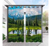 ANHOPE Rideaux D'extérieur Imperméable Rideaux Extérieur avec Oeillet Rideau Imprime Nature Paysage Neige Montagne Lac Rideau pour Jardin Pergola Terrasse Balcon 92L X 214H cm (2 Panneaux)