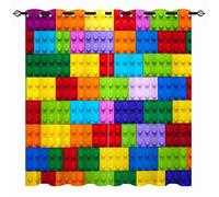 ANHOPE YUANZU Rideaux Occultants Enfants Motif Cubes 3D Colorés - Thermo-Isolants Anti-Lumière, Œillets (2 Panneaux L117 x H137cm) pour Chambre de Bébé, Salle de Jeux Garçons/Filles