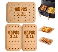 Anhow 200 Feuilles Papier Cuisson Air Fryer, Perforé Papier Sulfurisé pour Philips Dual Basket 5,2/3,1L, Airfryer série 3000 9L et Cecotec Airfryer Cecofry DuoSize 9000, Food-Grade BPA Gratuit