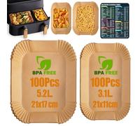Anhow 200 PCS Papier Cuisson Air Fryer, Papier Sulfurisé pour Philips Dual Basket Airfryer série 3000 9L et Cecotec Airfryer Cecofry DuoSize 9000, Food-Grade BPA gratuit (100 PCS 5,2L + 100 PCS 3,1L)
