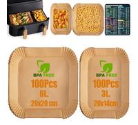 Anhow 200 PCS Papier Cuisson Air Fryer pour Philips Dual Basket Airfryer série 3000/5000, Cecotec Cecofry DuoSize 9 L et Moulinex 5.2/3.1L, Accessoires Air Fryer Food-Grade BPA Gratuit
