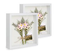 Anhow 2pcs 3D Cadre Photo 20x20 cm (8x8 Pouce), Cadre Profondeur Cadre 3D Profond avec Vitre pour Fleurs, Souvenirs, Diamond Painting - 3 cm Profondeur/ Blanc