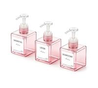 Anhow 3 Pièces 250ml Distributeur Savon, Flacon Pompe Vide Distributeur Gel Douche Rechargeable avec Étiquettes pour Douche et Salle de Bain - Transparent Rose