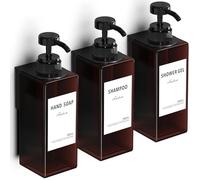 Anhow 3 Pièces Distributeur de Savon 500ml, Distributeur de Pompe à Presser Mural avec 16pcs Étiquettes No Perçage pour Cuisine et Salle de Bain - Ambre