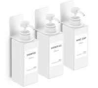 Anhow 3 Pièces Distributeur Savon Mural 500ml, Distributeur Gel Douche de Pompe à Presser avec Étiquettes No Perçage pour Cuisine et Salle de Bain - Blanc
