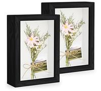 Anhow 3D Cadre Boîte 10x15 cm (4x6 Pouce), 2pcs Cadres Photo avec Plaque Acrylique Transparente Incassable pour Fleurs, Souvenirs, Diamond Painting - 3cm Profondeur/ Noir